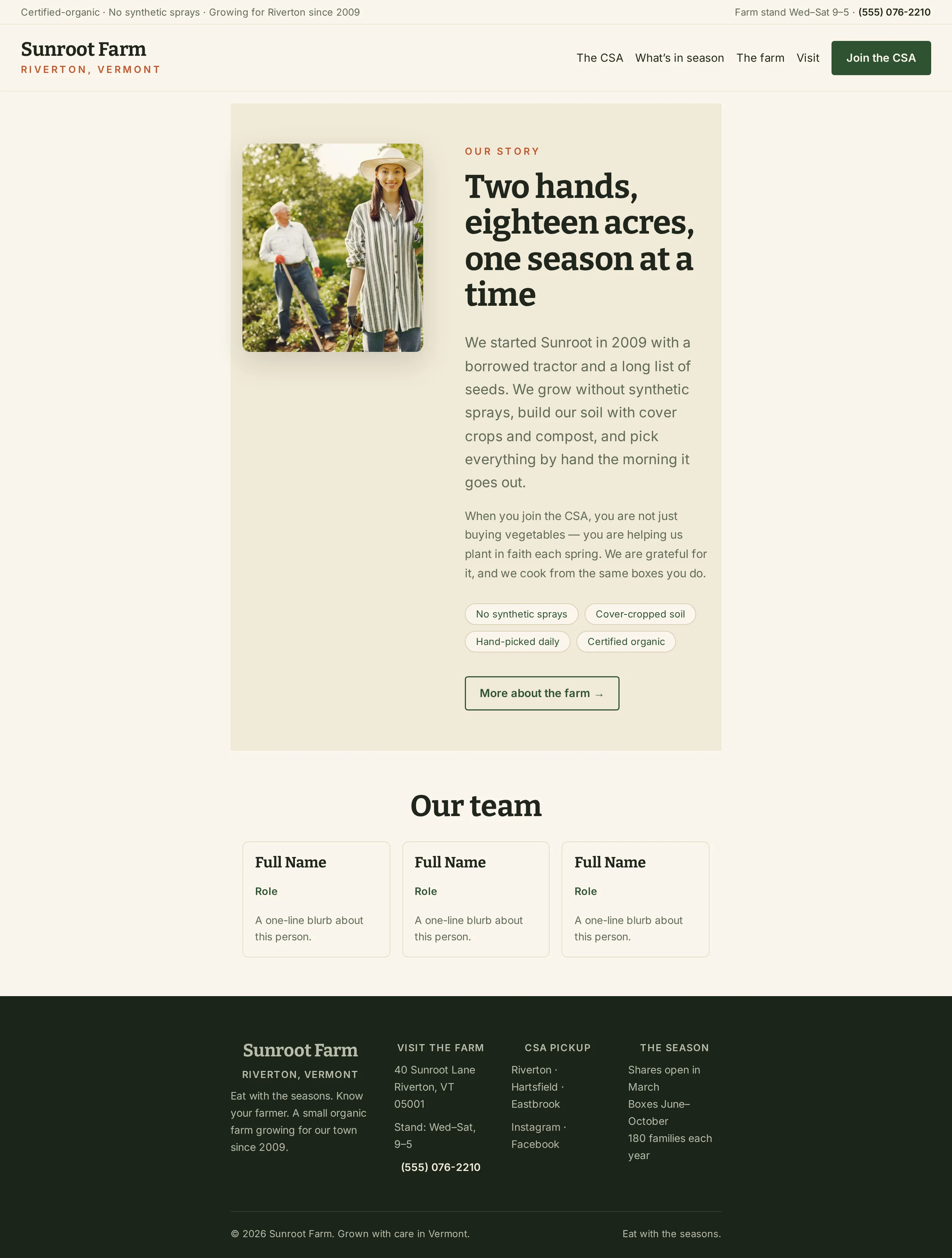 About-the-farm page in the Bushel WordPress theme, telling the story of the farm and the family behind it